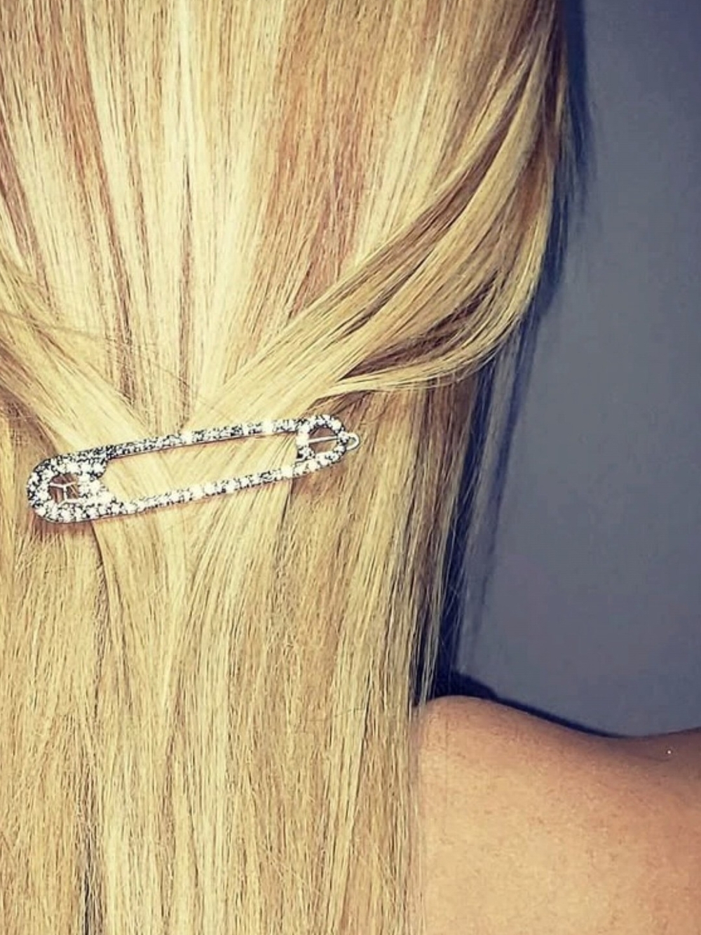 Rhinestone Safety Pin Hair Clip - Silver